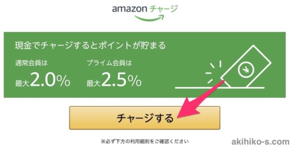 Amazonチャージのチャージボタン(PC)